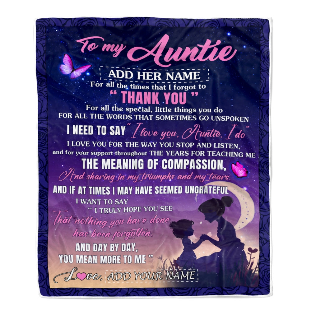 Personalized To My Auntie Blanket From Niece Night Sky Thank You Love You Auntie Birthday Gifts Mothers Day Christmas Customized Fleece Throw Blanket | teecentury