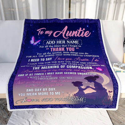 Personalized To My Auntie Blanket From Niece Night Sky Thank You Love You Auntie Birthday Gifts Mothers Day Christmas Customized Fleece Throw Blanket | teecentury