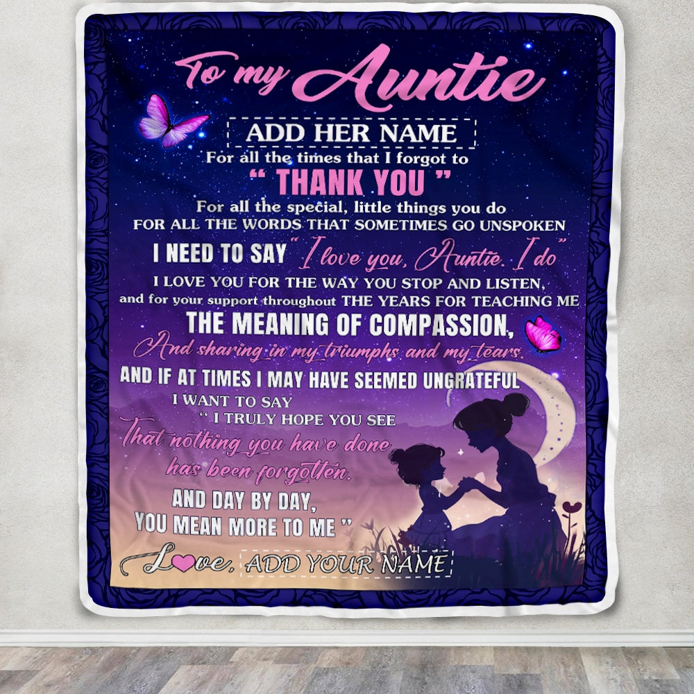 Personalized To My Auntie Blanket From Niece Night Sky Thank You Love You Auntie Birthday Gifts Mothers Day Christmas Customized Fleece Throw Blanket | teecentury