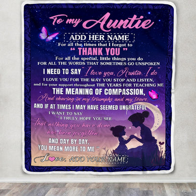 Personalized To My Auntie Blanket From Niece Night Sky Thank You Love You Auntie Birthday Gifts Mothers Day Christmas Customized Fleece Throw Blanket | teecentury