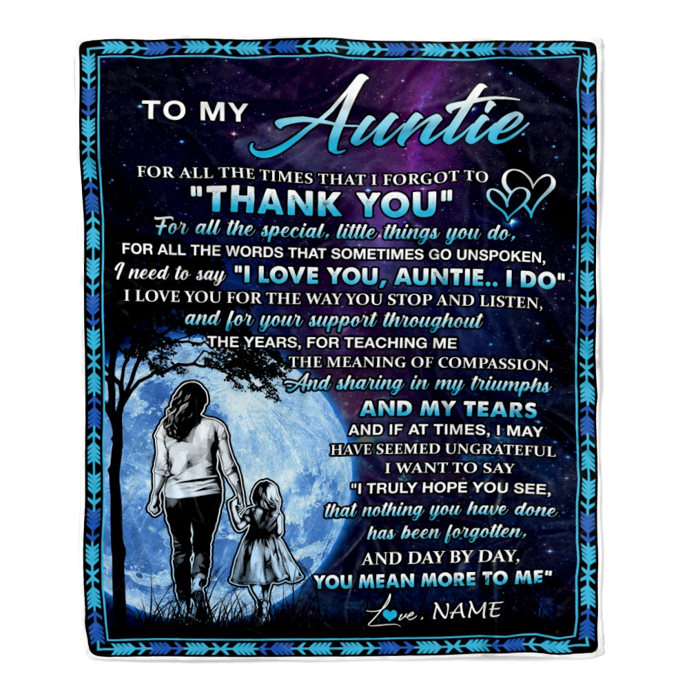 Personalized To My Auntie Blanket From Niece Thank You Day By Day Auntie Birthday Mothers Day Thanksgiving Christmas Customized Bed Fleece Blanket | teecentury