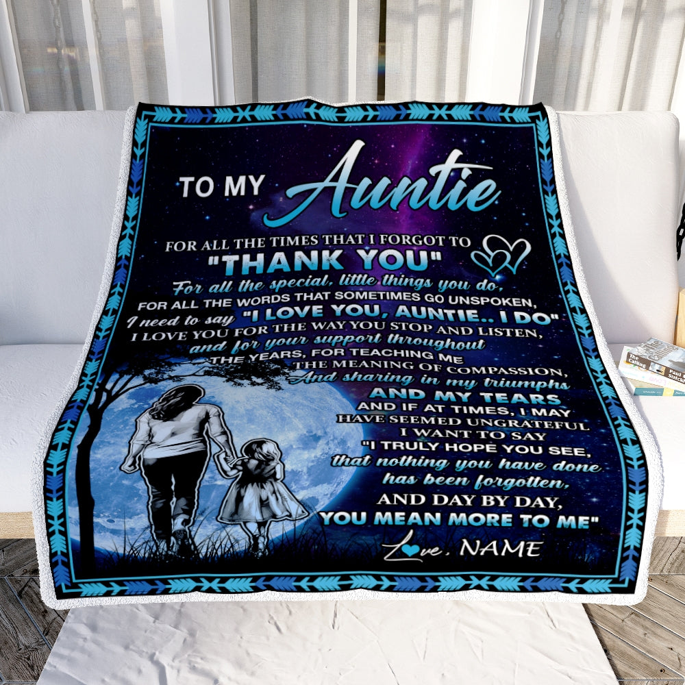 Personalized To My Auntie Blanket From Niece Thank You Day By Day Auntie Birthday Mothers Day Thanksgiving Christmas Customized Bed Fleece Blanket | teecentury