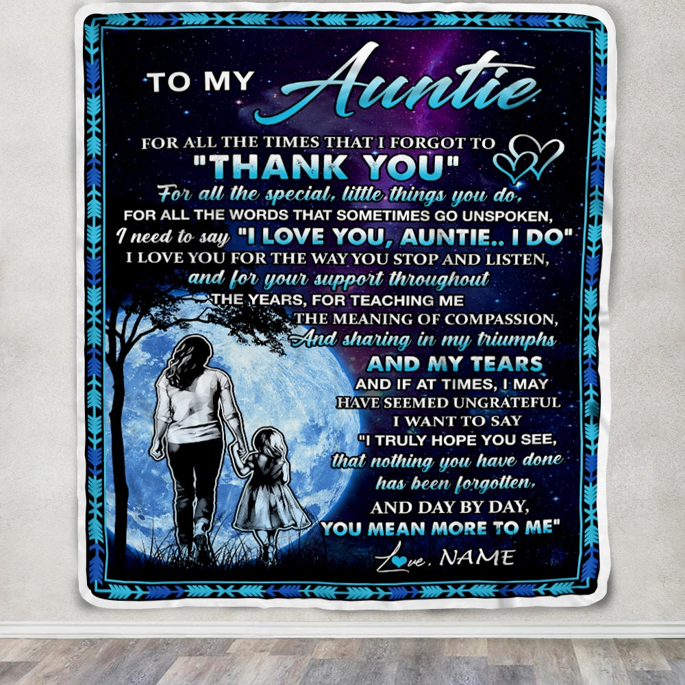 Personalized To My Auntie Blanket From Niece Thank You Day By Day Auntie Birthday Mothers Day Thanksgiving Christmas Customized Bed Fleece Blanket | teecentury