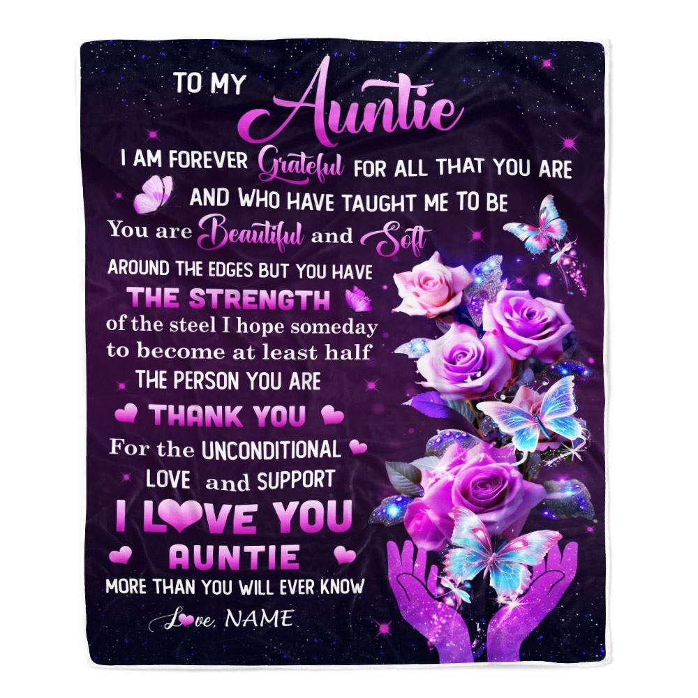Personalized To My Auntie Blanket From Niece Thank You For Love Butterfly Auntie Birthday Mothers Day Thanksgiving Christmas Customized Gift Fleece Blanket | teecentury