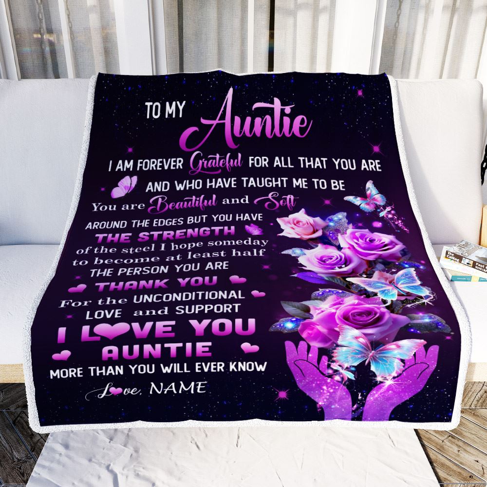 Personalized To My Auntie Blanket From Niece Thank You For Love Butterfly Auntie Birthday Mothers Day Thanksgiving Christmas Customized Gift Fleece Blanket | teecentury