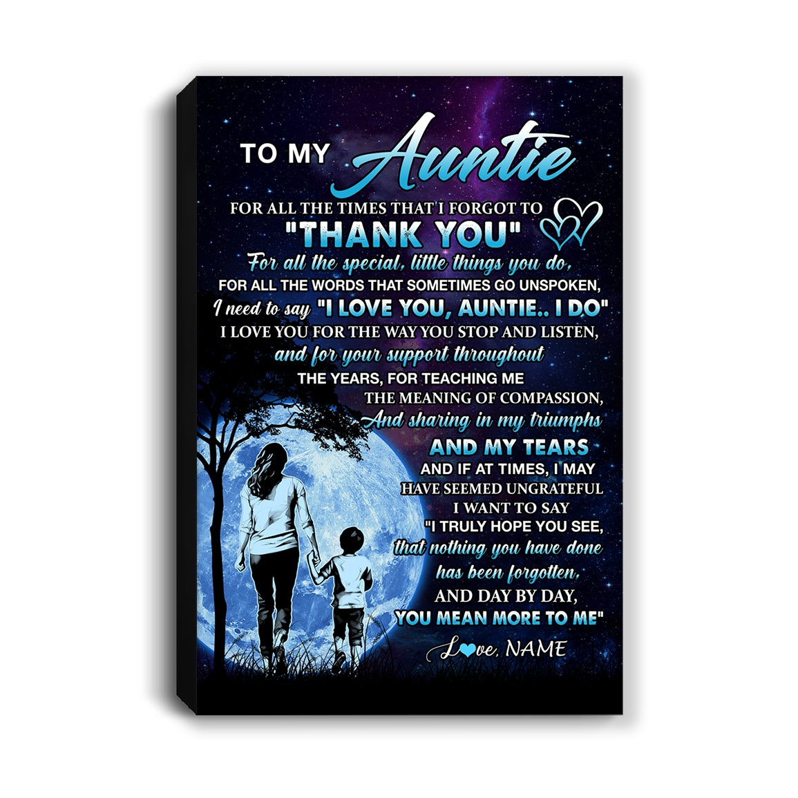 Personalized To My Auntie Canvas From Nephew Thank You Day By Day Auntie Birthday Mothers Day Thanksgiving Christmas Custom Wall Art Print Framed Canvas | teecentury