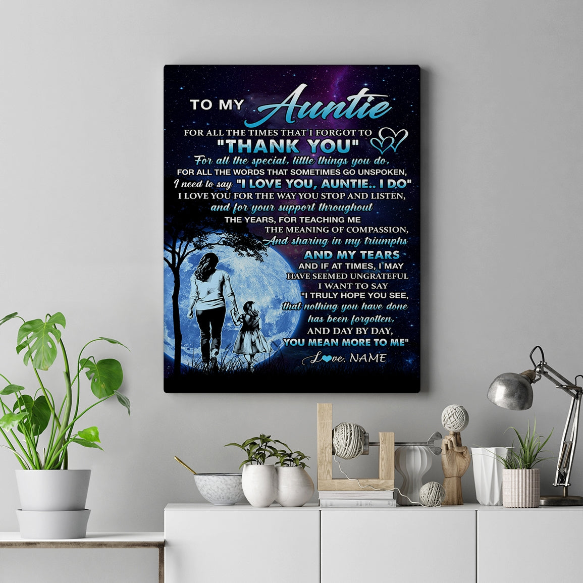 Personalized To My Auntie Canvas From Niece Thank You Day By Day Auntie Birthday Mothers Day Thanksgiving Christmas Custom Wall Art Print Framed Canvas | teecentury