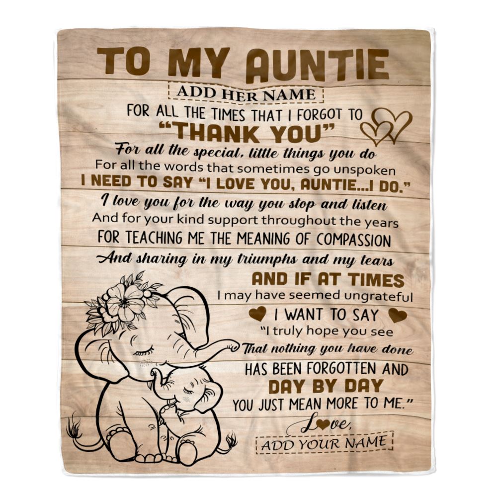 Personalized To My Auntie Gift Blanket From Niece Nephew Elephant Thank You Best Auntie Birthday Gifts Mothers Day Christmas Custom Name Fleece Blanket | teecentury