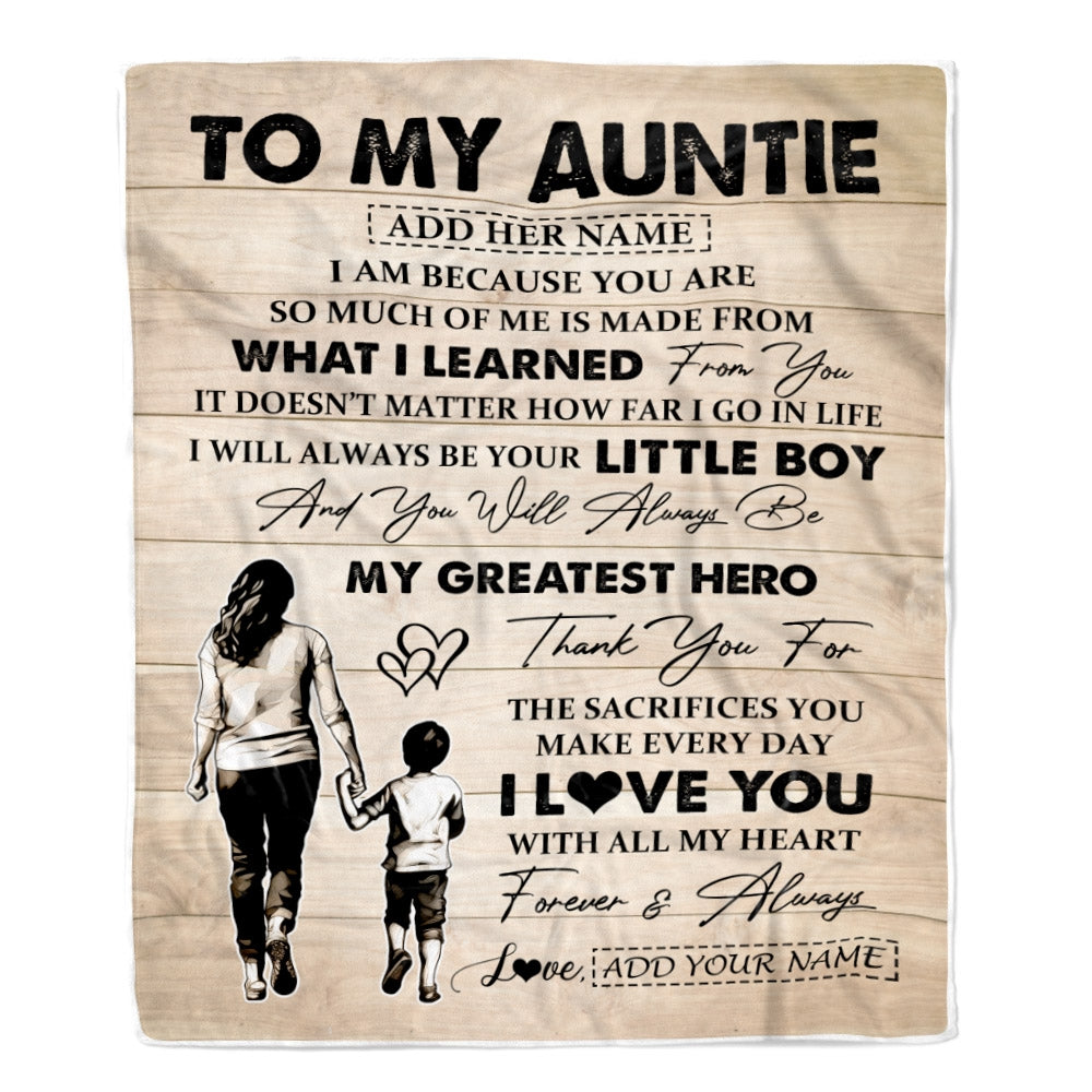 Personalized To My Auntie Gifts Blanket From Nephew Thank You My Hero Auntie Birthday Gift Mothers Day Thanksgiving Christmas Customized Fleece Throw Blanket | teecentury