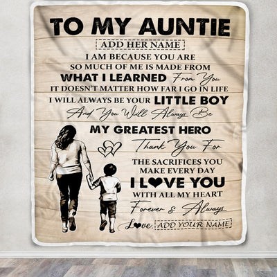 Personalized To My Auntie Gifts Blanket From Nephew Thank You My Hero Auntie Birthday Gift Mothers Day Thanksgiving Christmas Customized Fleece Throw Blanket | teecentury