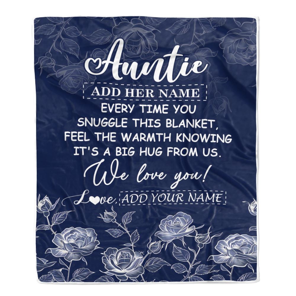Personalized To My Auntie Gifts Blanket From Niece Nephew Blue Flower Love You Birthday Gifts For Auntie Mothers Day Christmas Auntie Fleece Throw Blanket | teecentury