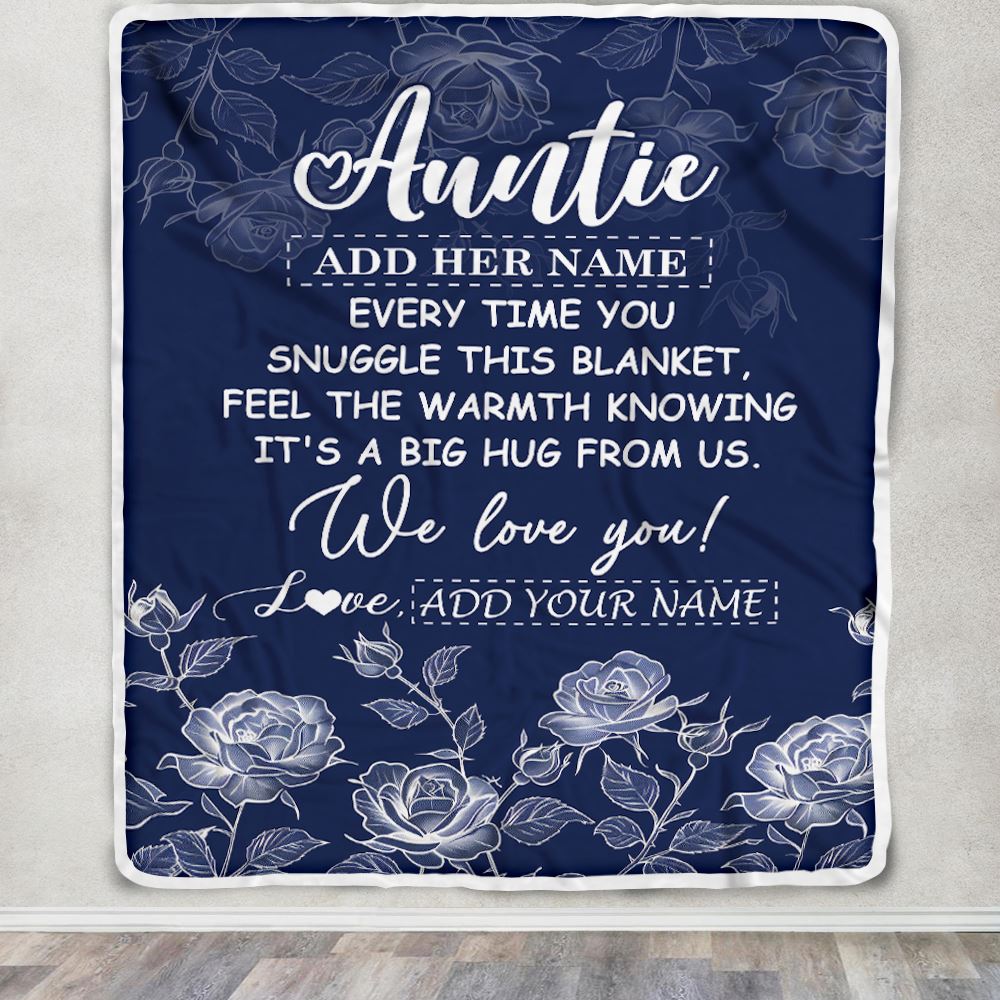 Personalized To My Auntie Gifts Blanket From Niece Nephew Blue Flower Love You Birthday Gifts For Auntie Mothers Day Christmas Auntie Fleece Throw Blanket | teecentury