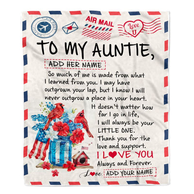 Personalized To My Auntie Gifts Blanket From Niece Nephew Cardinal Letter Air Mail Letter Birthday Gifts For Auntie Mothers Day Christmas Auntie Fleece Throw Blanket | teecentury