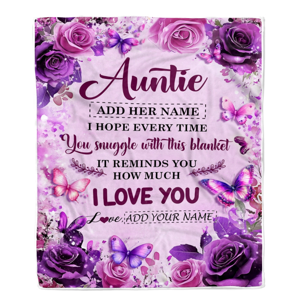 Personalized To My Auntie Gifts Blanket From Niece Nephew Purple Floral Birthday Gifts For Auntie Mothers Day Thanksgiving Christmas Custom Fleece Blanket | teecentury