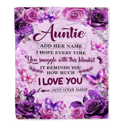 Personalized To My Auntie Gifts Blanket From Niece Nephew Purple Floral Birthday Gifts For Auntie Mothers Day Thanksgiving Christmas Custom Fleece Blanket | teecentury