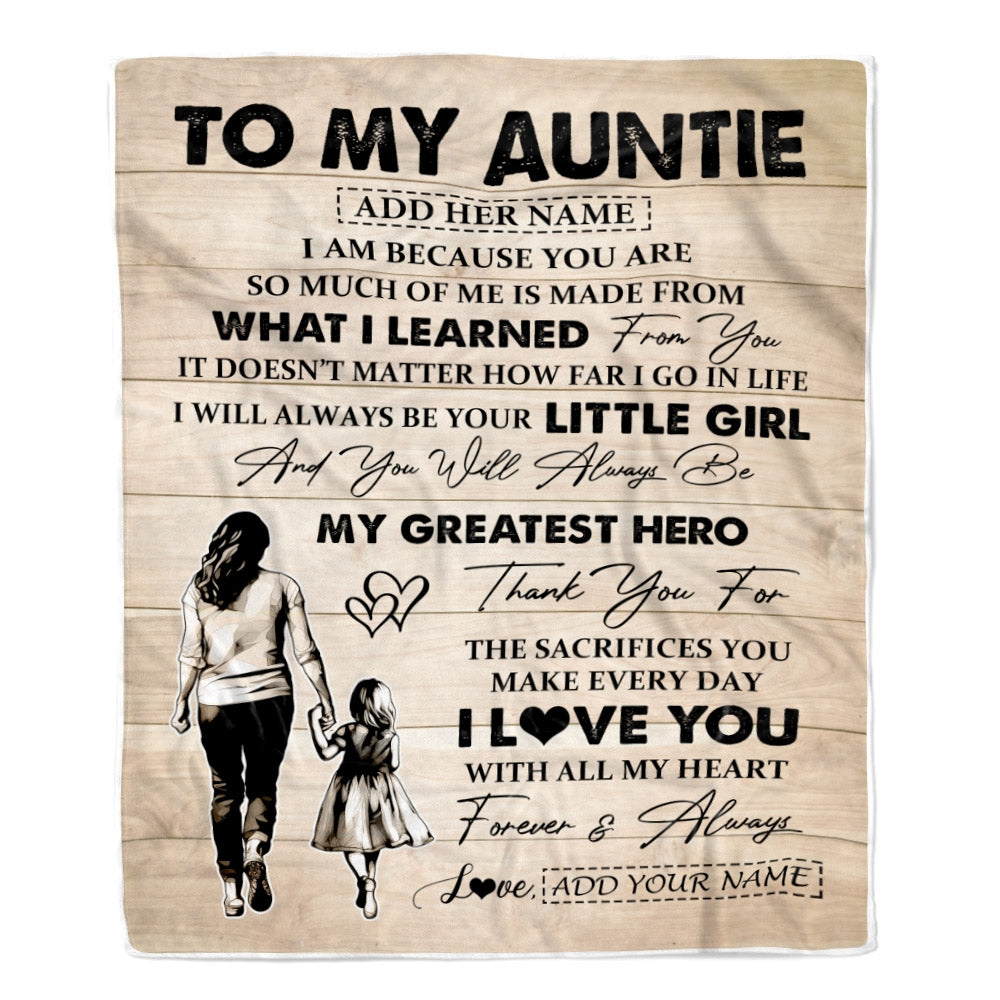 Personalized To My Auntie Gifts Blanket From Niece Thank You My Hero Auntie Birthday Gift Mothers Day Thanksgiving Christmas Customized Fleece Throw Blanket | teecentury