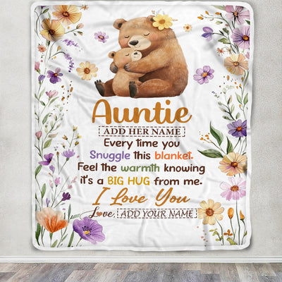 Personalized To My Auntie Gifts From Niece Nephew Blanket Bear Big Hug Birthday Present Gift Idea For Auntie Mothers Day Christmas Custom Fleece Throw Blanket Shirt & Hoodie | teecentury