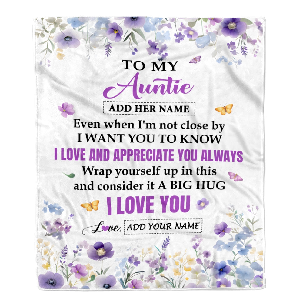 Personalized To My Auntie Gifts From Niece Nephew Blanket I Love You Purple Floral Birthday Gift Idea For Auntie Gifts Christmas Custom Fleece Throw Blanket | teecentury