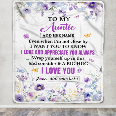 Personalized To My Auntie Gifts From Niece Nephew Blanket I Love You Purple Floral Birthday Gift Idea For Auntie Gifts Christmas Custom Fleece Throw Blanket | teecentury