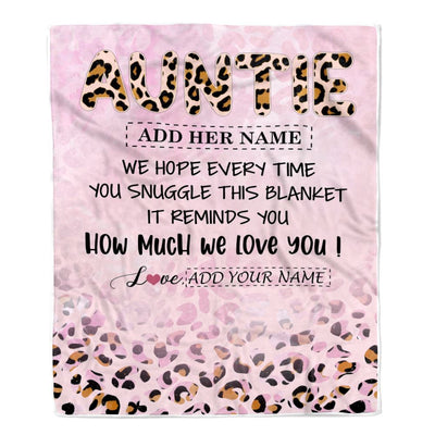 Personalized To My Auntie Gifts From Niece Nephew Blanket Pink Leopard Happy Birthday Gifts For Auntie Mothers Day Christmas Customized Fleece Throw Blanket | teecentury