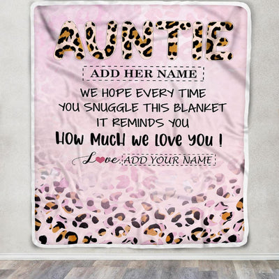 Personalized To My Auntie Gifts From Niece Nephew Blanket Pink Leopard Happy Birthday Gifts For Auntie Mothers Day Christmas Customized Fleece Throw Blanket | teecentury