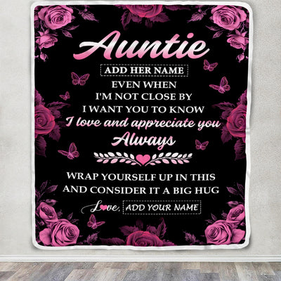 Personalized To My Auntie Gifts From Niece Nephew Blanket Rose Floral It A Big Hug Birthday Gift Idea For Auntie Gifts Christmas Custom Fleece Throw Blanket | teecentury