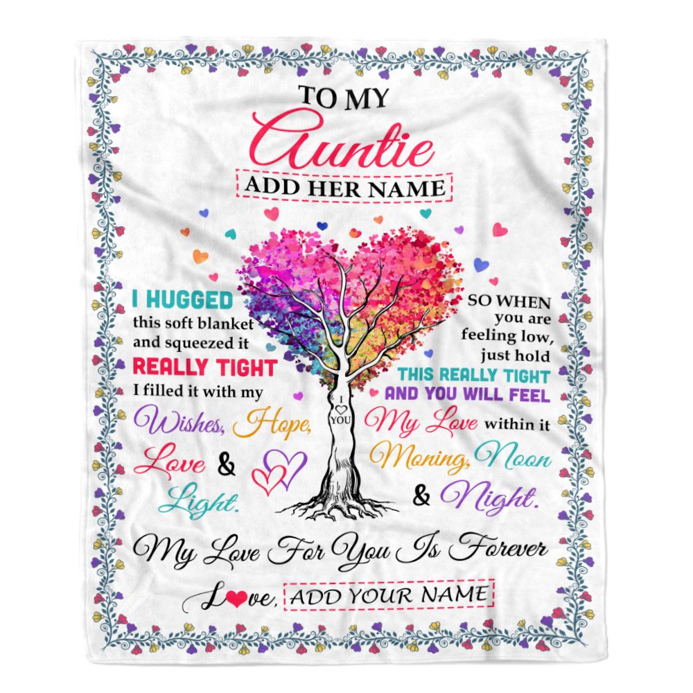 Personalized To My Auntie Gifts From Niece Nephew Hugged Blanket Birthday Gifts For Auntie Mothers Day Thanksgiving Christmas Customized Fleece Throw Blanket | teecentury