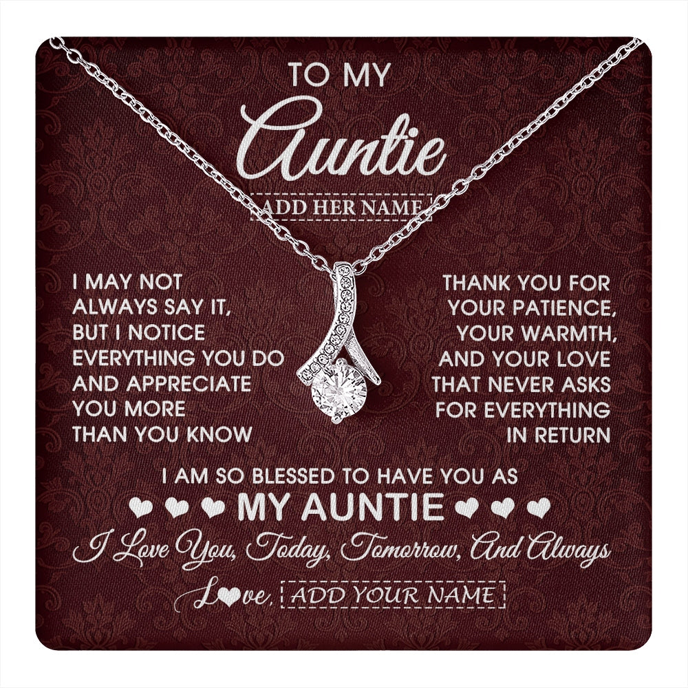 Alluring Beauty Necklace 14K White Gold Finish | 1 | Personalized To My Auntie Gifts From Niece Nephew Necklace Meaningful Jewelry Pendant Gifts For Auntie Mothers Day Birthday Christmas Gift Box Message Card | https://teecentury.