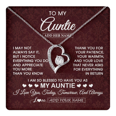 Forever Love Necklace 14K White Gold Finish | 1 | Personalized To My Auntie Gifts From Niece Nephew Necklace Meaningful Jewelry Pendant Gifts For Auntie Mothers Day Birthday Christmas Gift Box Message Card | https://teecentury.