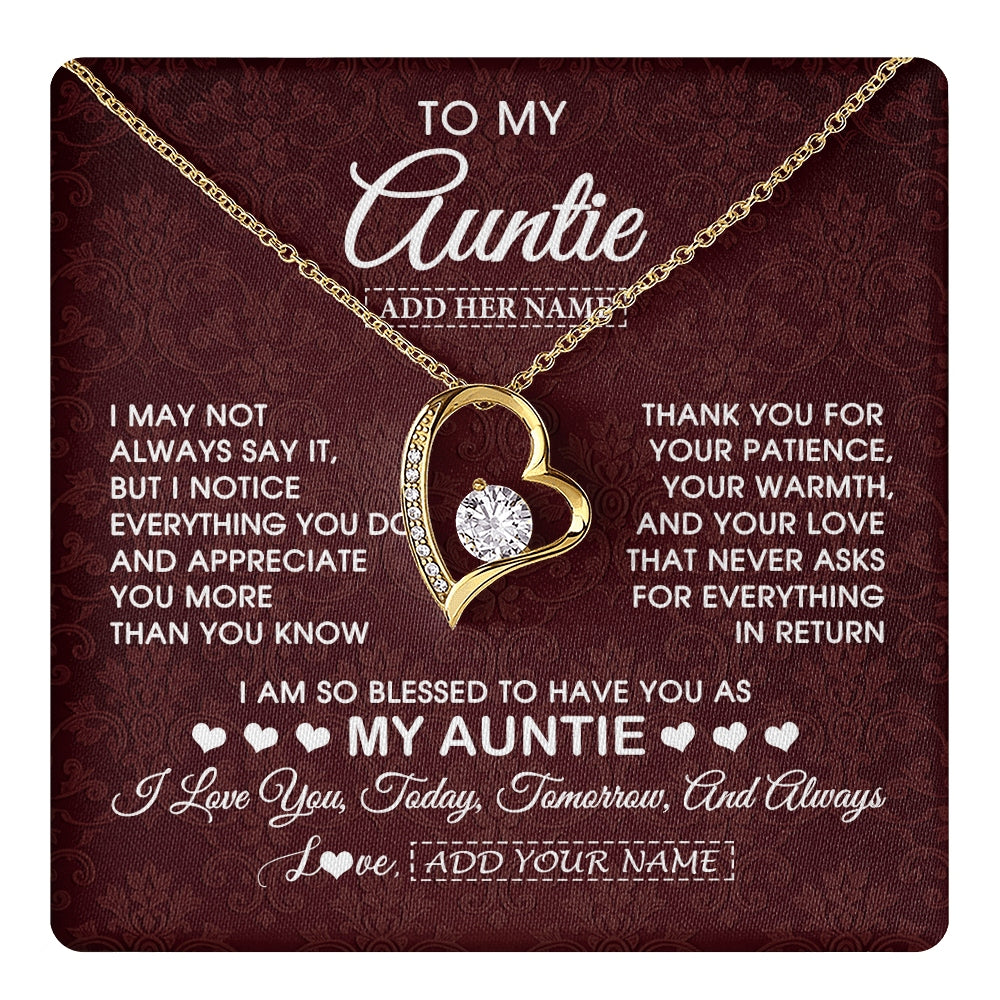 Forever Love Necklace 18K Yellow Gold Finish | 1 | Personalized To My Auntie Gifts From Niece Nephew Necklace Meaningful Jewelry Pendant Gifts For Auntie Mothers Day Birthday Christmas Gift Box Message Card | https://teecentury.