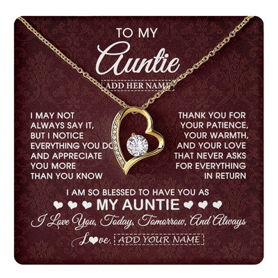 Forever Love Necklace 18K Yellow Gold Finish | 1 | Personalized To My Auntie Gifts From Niece Nephew Necklace Meaningful Jewelry Pendant Gifts For Auntie Mothers Day Birthday Christmas Gift Box Message Card | https://teecentury.
