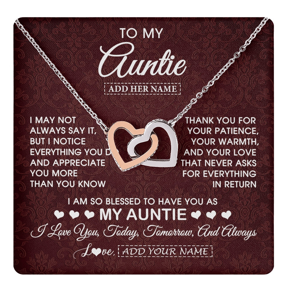 Interlocking Hearts Necklace Stainless Steel & Rose Gold Finish | 1 | Personalized To My Auntie Gifts From Niece Nephew Necklace Meaningful Jewelry Pendant Gifts For Auntie Mothers Day Birthday Christmas Gift Box Message Card | https://teecentury.