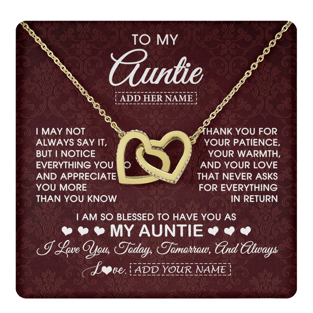 Interlocking Hearts Necklace 18K Yellow Gold Finish | 1 | Personalized To My Auntie Gifts From Niece Nephew Necklace Meaningful Jewelry Pendant Gifts For Auntie Mothers Day Birthday Christmas Gift Box Message Card | https://teecentury.