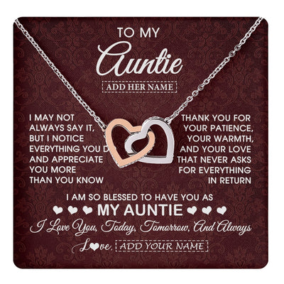 Interlocking Hearts Necklace Stainless Steel & Rose Gold Finish | 1 | Personalized To My Auntie Gifts From Niece Nephew Necklace Meaningful Jewelry Pendant Gifts For Auntie Mothers Day Birthday Christmas Gift Box Message Card | https://teecentury.