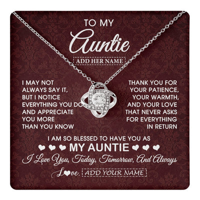 Love Knot Necklace 14K White Gold Finish | 1 | Personalized To My Auntie Gifts From Niece Nephew Necklace Meaningful Jewelry Pendant Gifts For Auntie Mothers Day Birthday Christmas Gift Box Message Card | https://teecentury.
