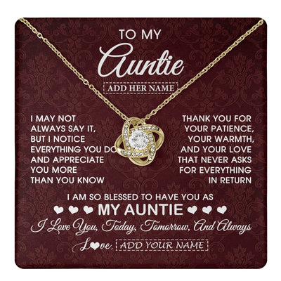 Love Knot Necklace 18K Yellow Gold Finish | 1 | Personalized To My Auntie Gifts From Niece Nephew Necklace Meaningful Jewelry Pendant Gifts For Auntie Mothers Day Birthday Christmas Gift Box Message Card | https://teecentury.