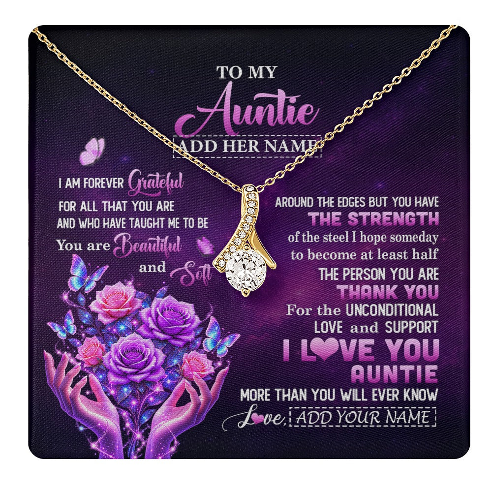 Alluring Beauty Necklace 18K Yellow Gold Finish | 1 | Personalized To My Auntie Necklace From Niece Thank You For Love Butterfly Auntie Birthday Mothers Day Thanksgiving Christmas Custom Gift Box Message Card | https://teecentury.