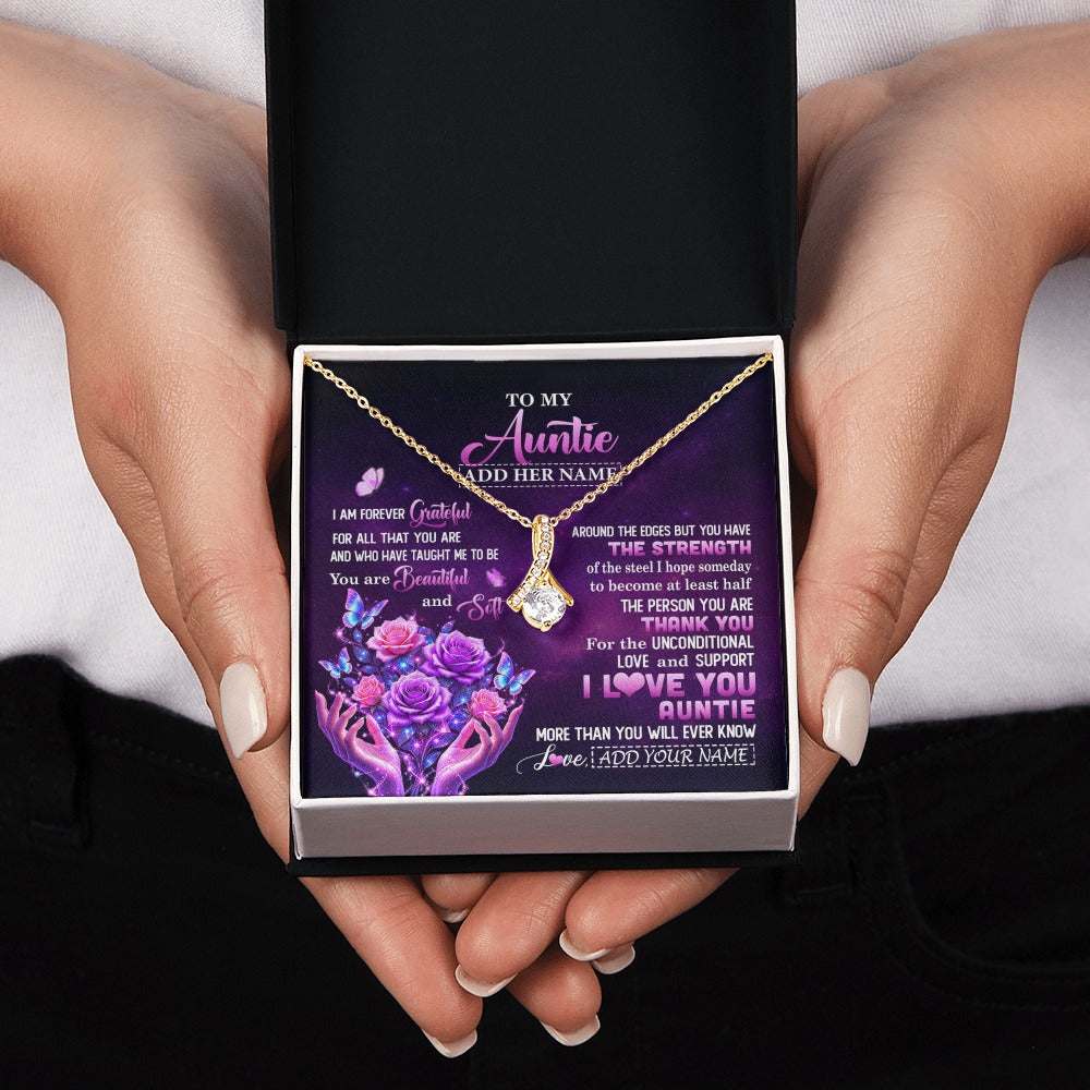 Alluring Beauty Necklace 18K Yellow Gold Finish | 2 | Personalized To My Auntie Necklace From Niece Thank You For Love Butterfly Auntie Birthday Mothers Day Thanksgiving Christmas Custom Gift Box Message Card | https://teecentury.