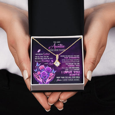 Alluring Beauty Necklace 18K Yellow Gold Finish | 2 | Personalized To My Auntie Necklace From Niece Thank You For Love Butterfly Auntie Birthday Mothers Day Thanksgiving Christmas Custom Gift Box Message Card | https://teecentury.