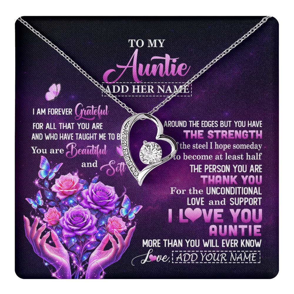 Forever Love Necklace 14K White Gold Finish | 1 | Personalized To My Auntie Necklace From Niece Thank You For Love Butterfly Auntie Birthday Mothers Day Thanksgiving Christmas Custom Gift Box Message Card | https://teecentury.