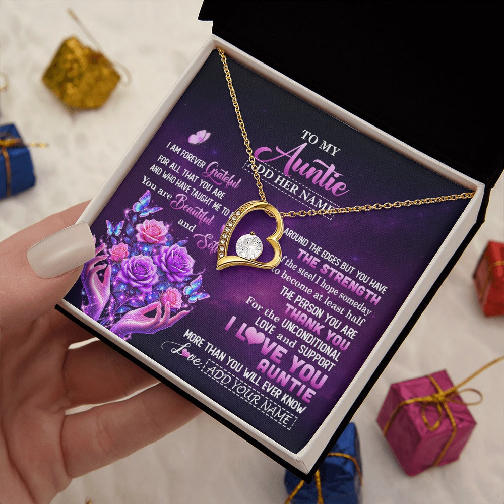 Forever Love Necklace 18K Yellow Gold Finish | 2 | Personalized To My Auntie Necklace From Niece Thank You For Love Butterfly Auntie Birthday Mothers Day Thanksgiving Christmas Custom Gift Box Message Card | https://teecentury.