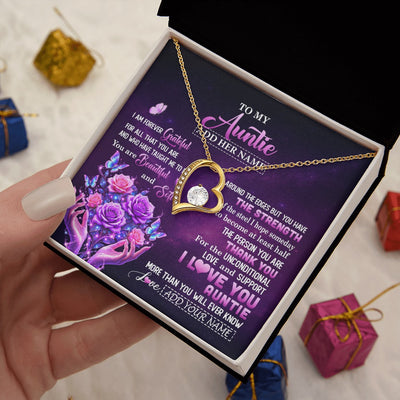 Forever Love Necklace 18K Yellow Gold Finish | 2 | Personalized To My Auntie Necklace From Niece Thank You For Love Butterfly Auntie Birthday Mothers Day Thanksgiving Christmas Custom Gift Box Message Card | https://teecentury.