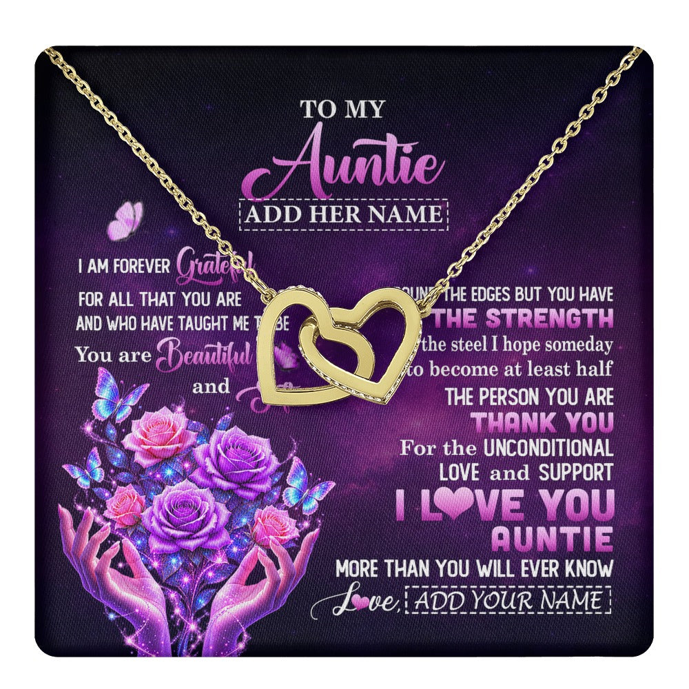 Interlocking Hearts Necklace 18K Yellow Gold Finish | 1 | Personalized To My Auntie Necklace From Niece Thank You For Love Butterfly Auntie Birthday Mothers Day Thanksgiving Christmas Custom Gift Box Message Card | https://teecentury.