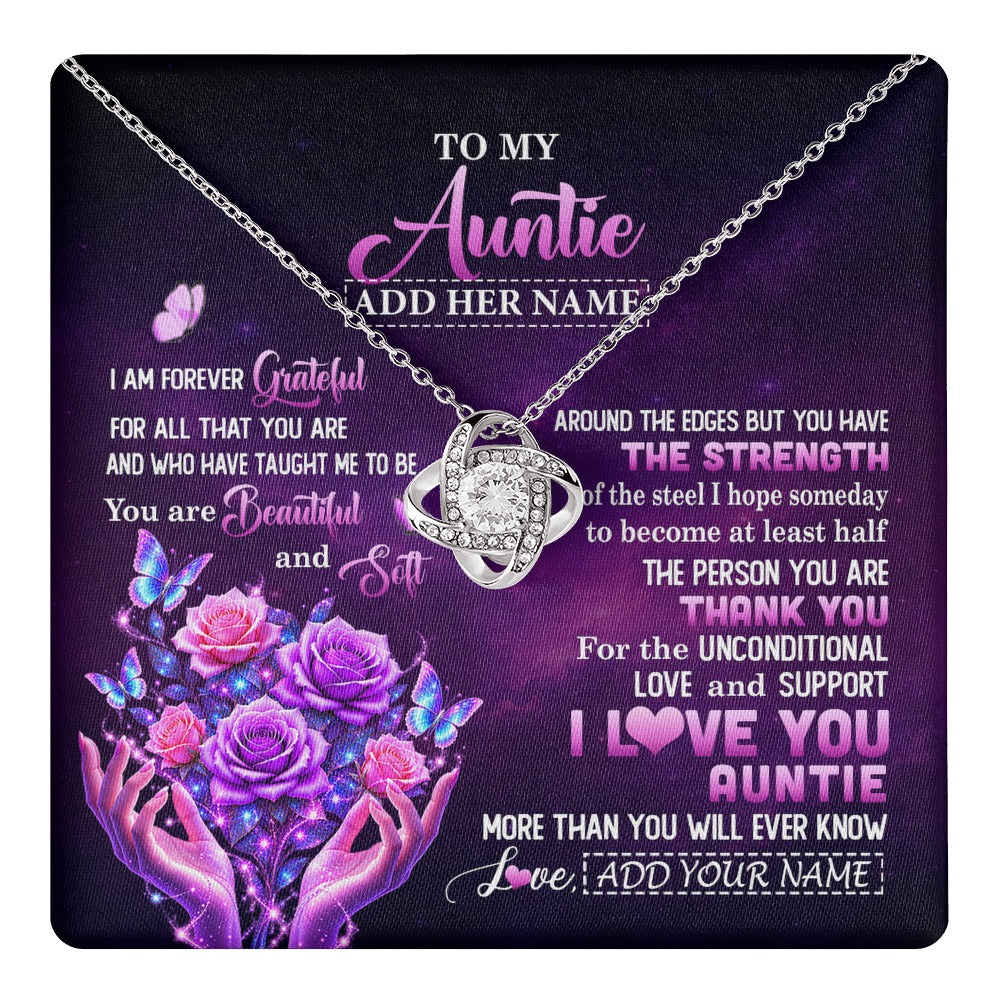 Love Knot Necklace 14K White Gold Finish | 1 | Personalized To My Auntie Necklace From Niece Thank You For Love Butterfly Auntie Birthday Mothers Day Thanksgiving Christmas Custom Gift Box Message Card | https://teecentury.
