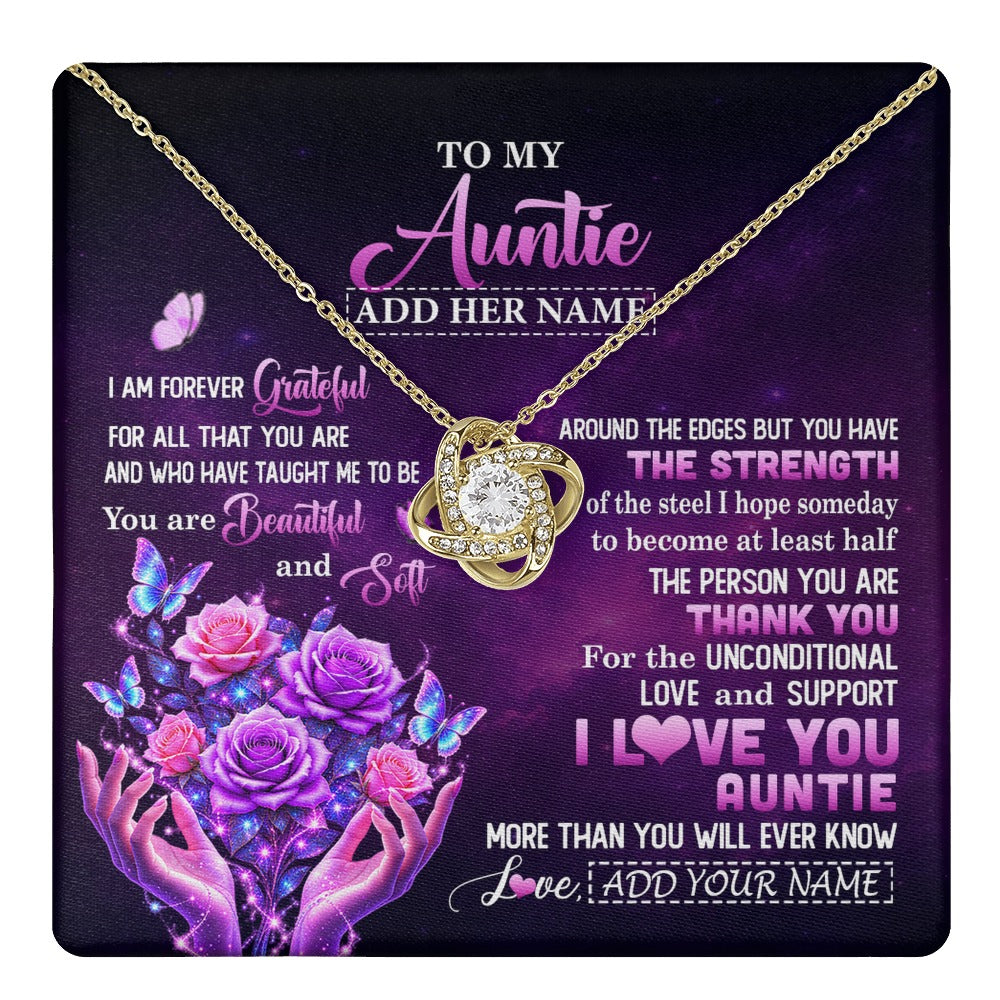 Love Knot Necklace 18K Yellow Gold Finish | 1 | Personalized To My Auntie Necklace From Niece Thank You For Love Butterfly Auntie Birthday Mothers Day Thanksgiving Christmas Custom Gift Box Message Card | https://teecentury.
