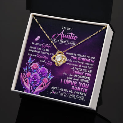 Love Knot Necklace 18K Yellow Gold Finish | 2 | Personalized To My Auntie Necklace From Niece Thank You For Love Butterfly Auntie Birthday Mothers Day Thanksgiving Christmas Custom Gift Box Message Card | https://teecentury.