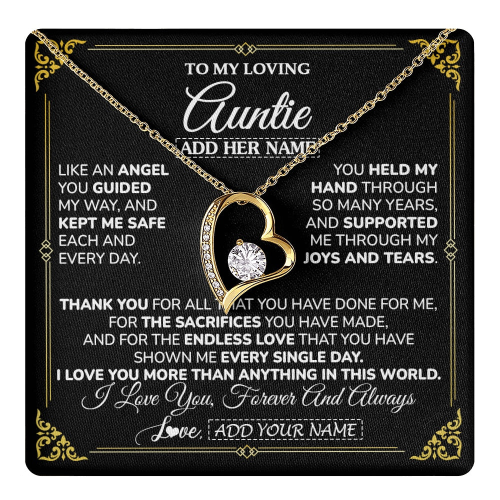 Forever Love Necklace 18K Yellow Gold Finish | 1 | Personalized To My Auntie Necklace Gifts Meaningful Gift To Auntie From Niece Without You There Is No Me Mothers Day Aunt Birthday Gift Box Message Card | https://teecentury.