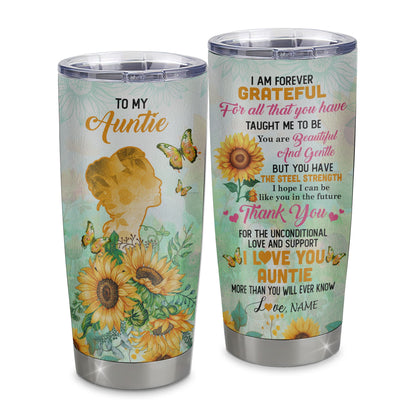 Personalized To My Auntie Tumbler From Niece Nephew Stainless Steel Sunflower Forever Grateful Auntie Gift Birthday Mothers Day Christmas Travel Mug | teecentury