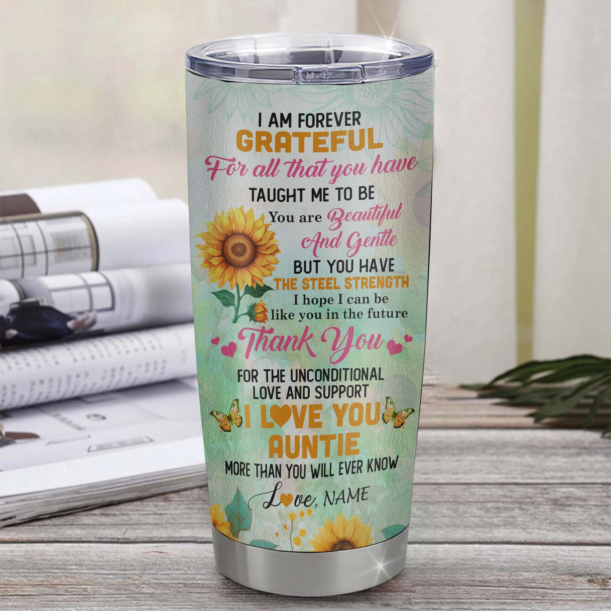 Personalized To My Auntie Tumbler From Niece Nephew Stainless Steel Sunflower Forever Grateful Auntie Gift Birthday Mothers Day Christmas Travel Mug | teecentury