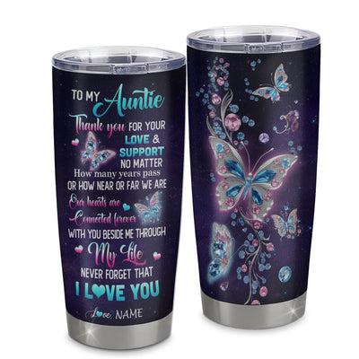 Personalized To My Auntie Tumbler From Niece Stainless Steel Butterfly Thank You For Your Love Auntie Gift Birthday Mothers Day Christmas Custom Travel Mug | teecentury
